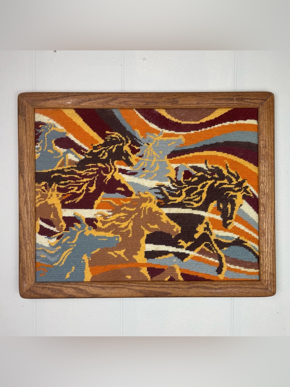 Vintage Horse Needlepoint Framed Wall Artwork - Picture 2 of 7